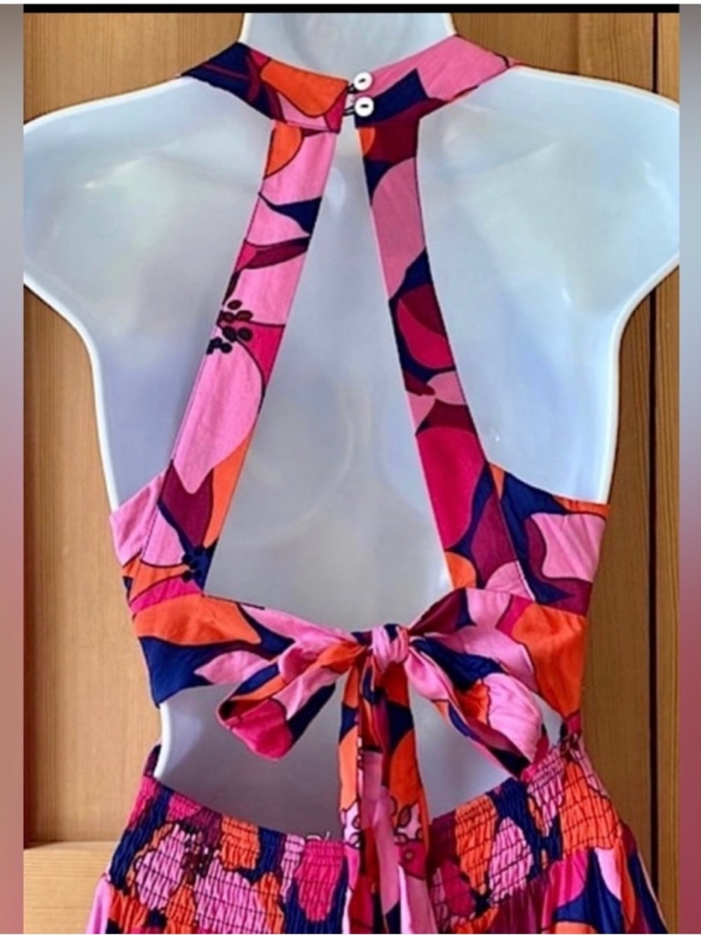 Anthropologie- Able the Label Halter Maxi Dress in Pink & Red Abstract Print - Picture 2 of 7